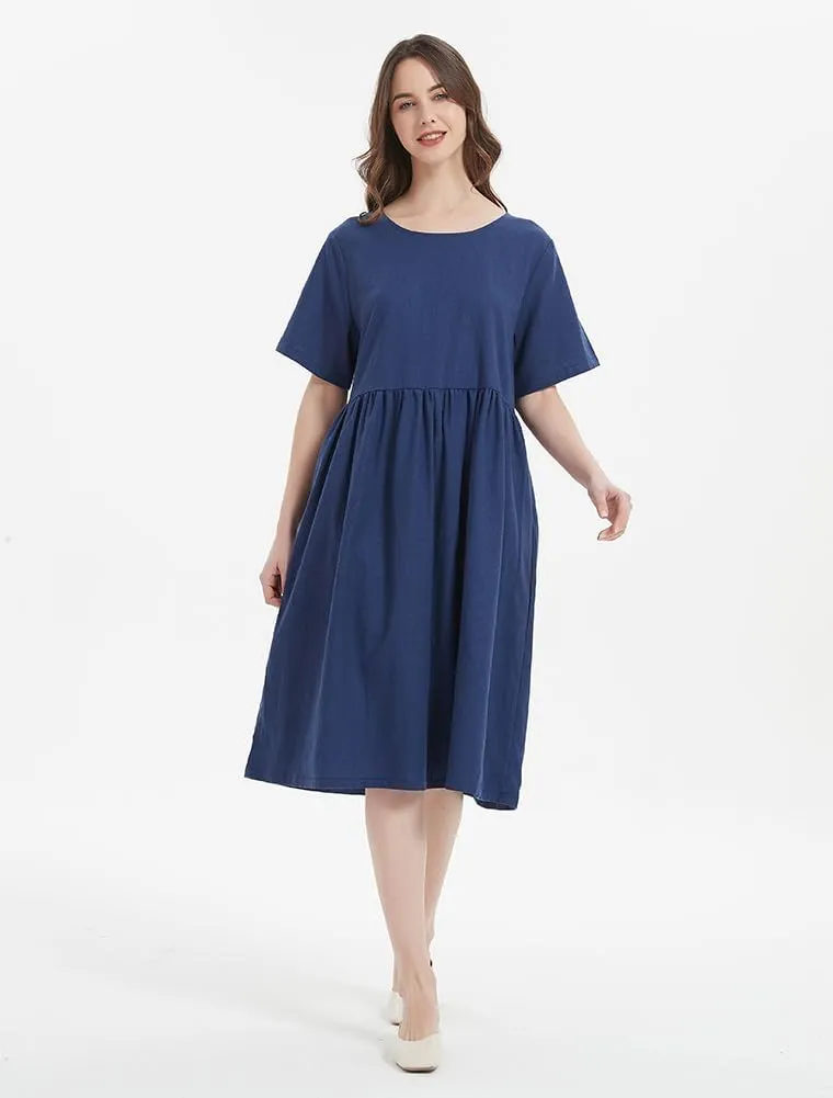 Minibee Women's Linen Tunic Summer Dress Casual Midi Dresses with Pockets