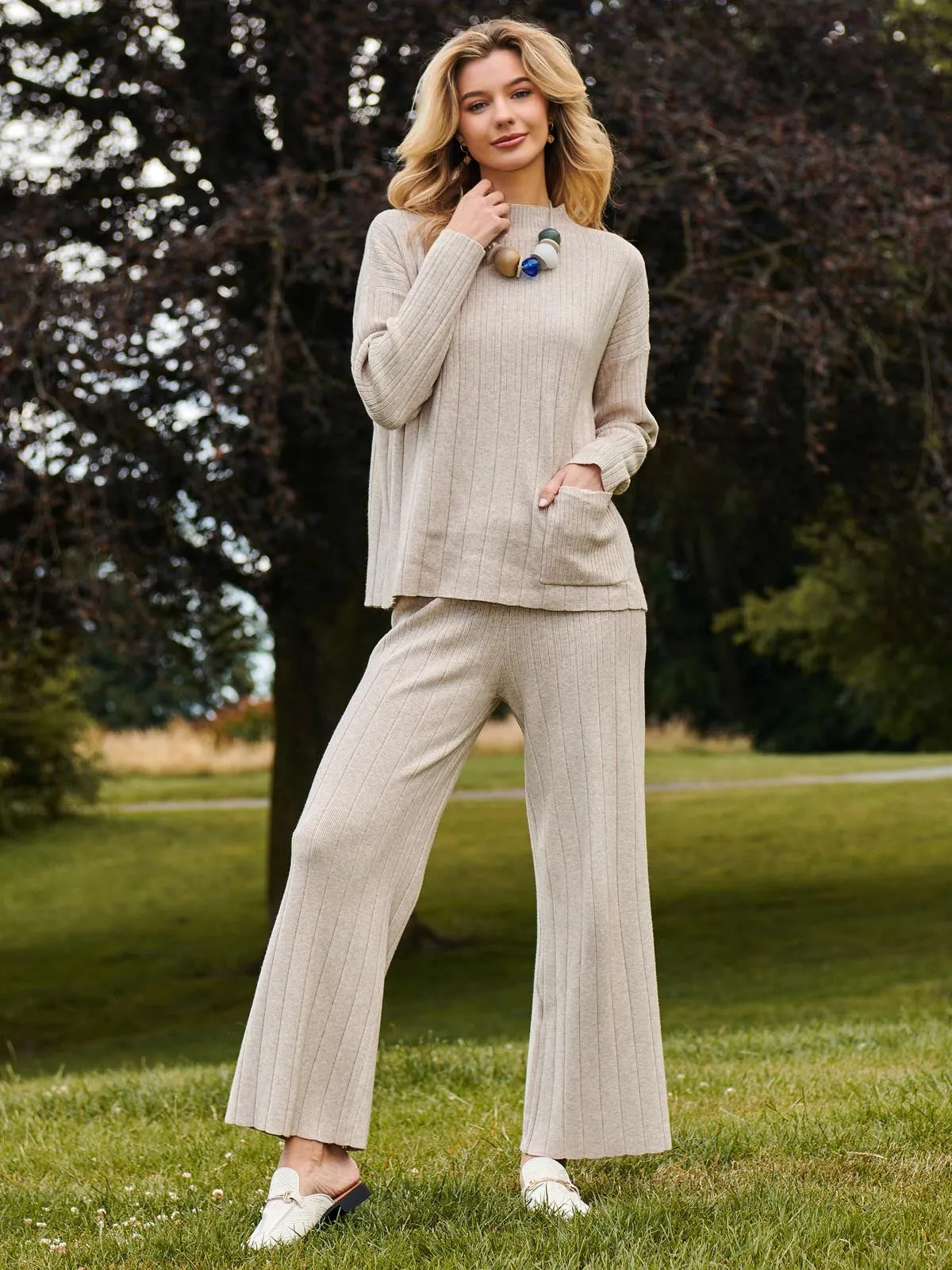 Mockneck Pocket Knit Jumper, Mink Heather