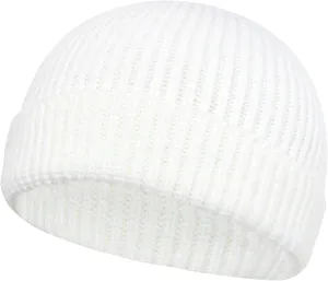 PFFY Trawler Short Fisherman Beanie Roll-up Edge Knit Cuff Beanies Winter Hats for Men Women