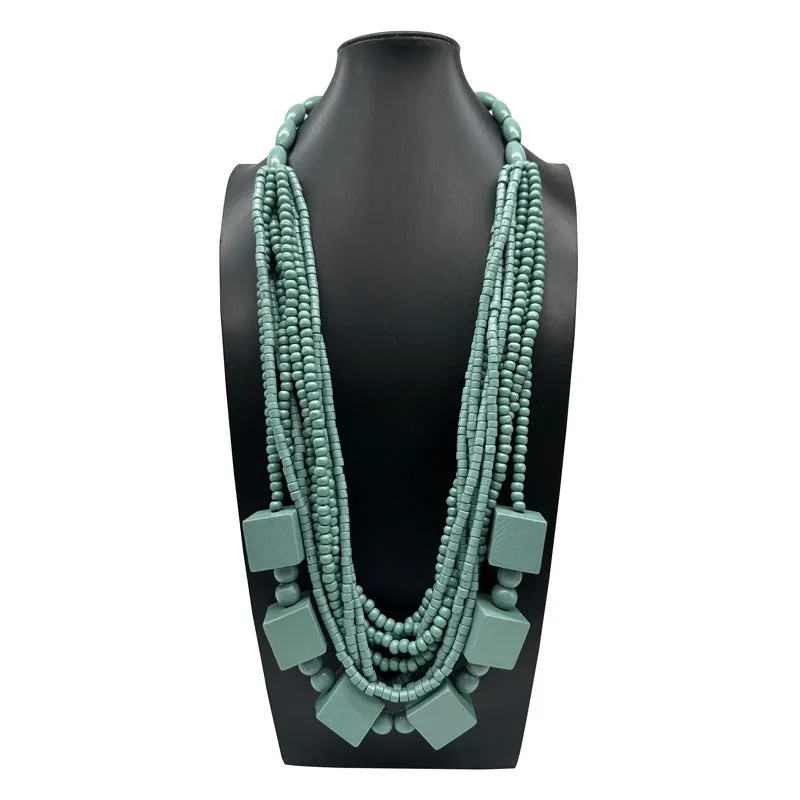 Pre Order:  Geometric Multi-Layer Wooden Bead Necklace