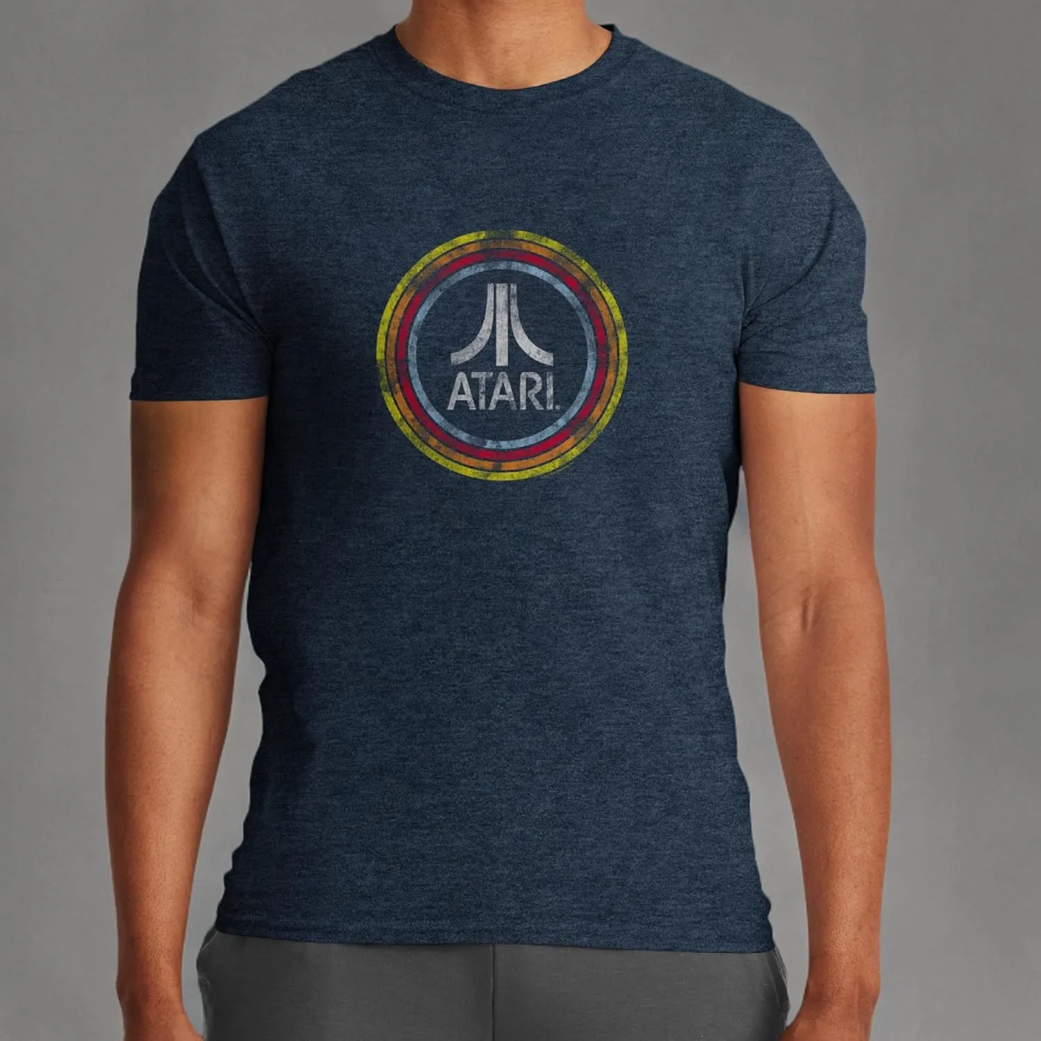 Ripple Junction Atari Men's Short Sleeve T-Shirt Distressed Classic Retro Fuji Logo in Circles Vintage Officially Licensed