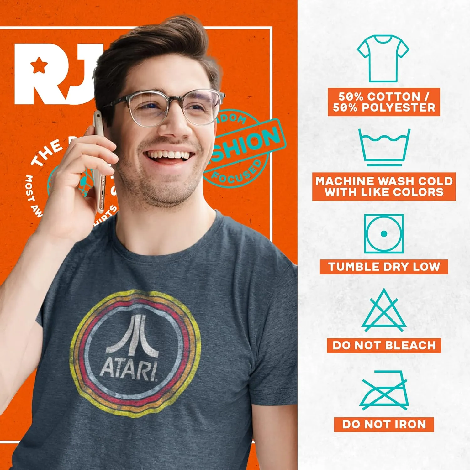 Ripple Junction Atari Men's Short Sleeve T-Shirt Distressed Classic Retro Fuji Logo in Circles Vintage Officially Licensed