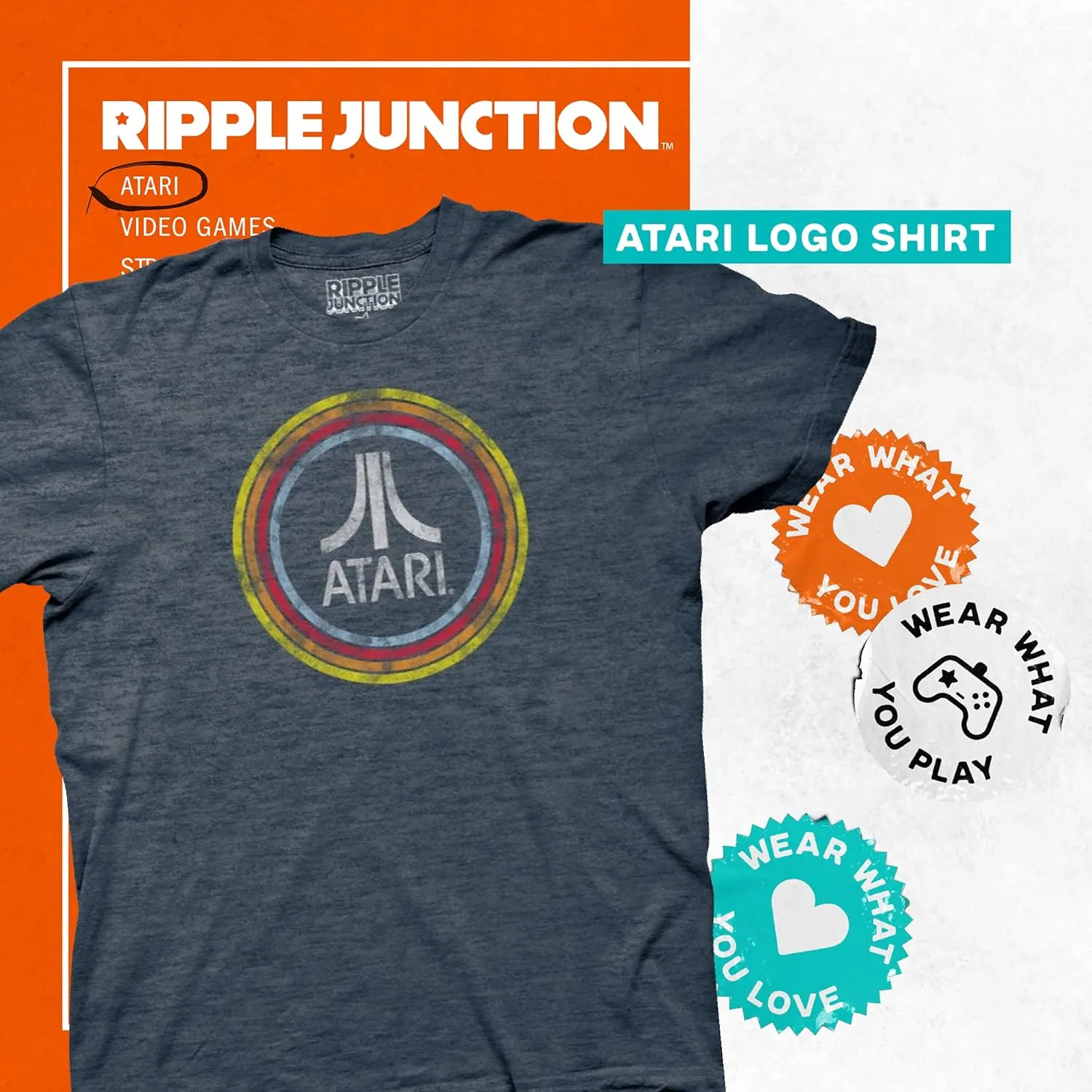 Ripple Junction Atari Men's Short Sleeve T-Shirt Distressed Classic Retro Fuji Logo in Circles Vintage Officially Licensed