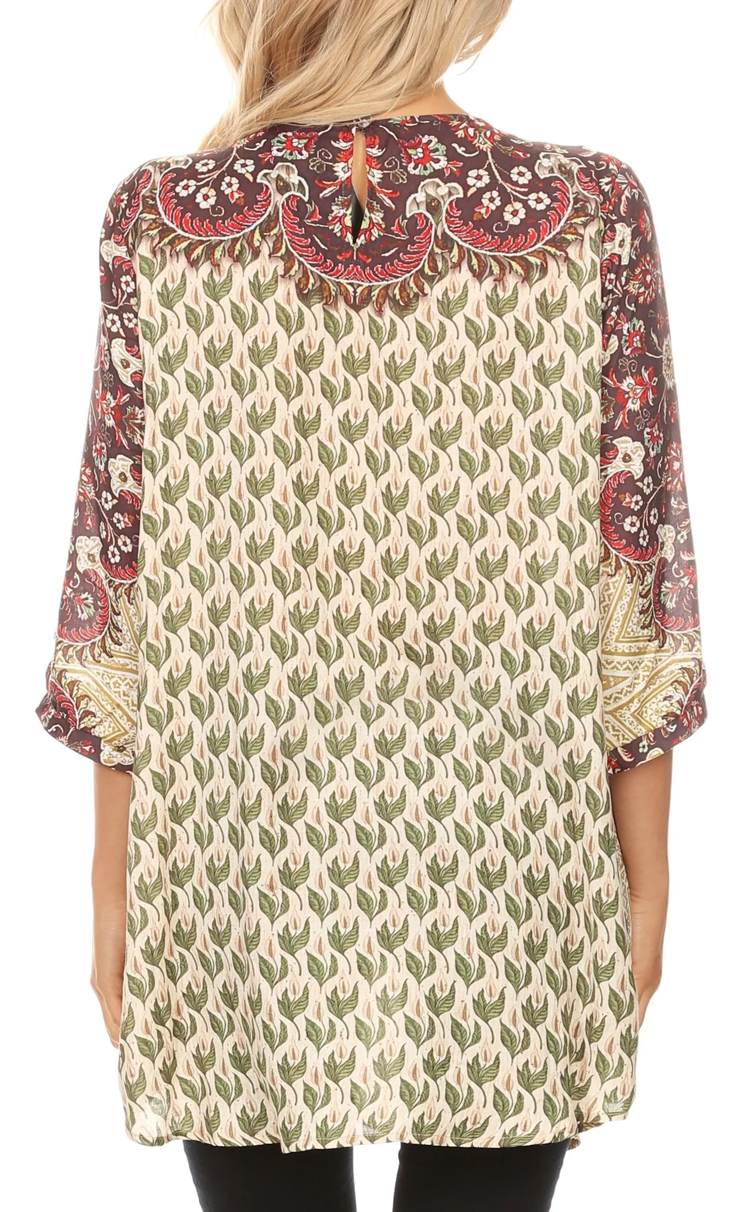 Sakkas Ilari Womens Short Sleeve Everyday Blouse Top with Embellishing Relax Fit