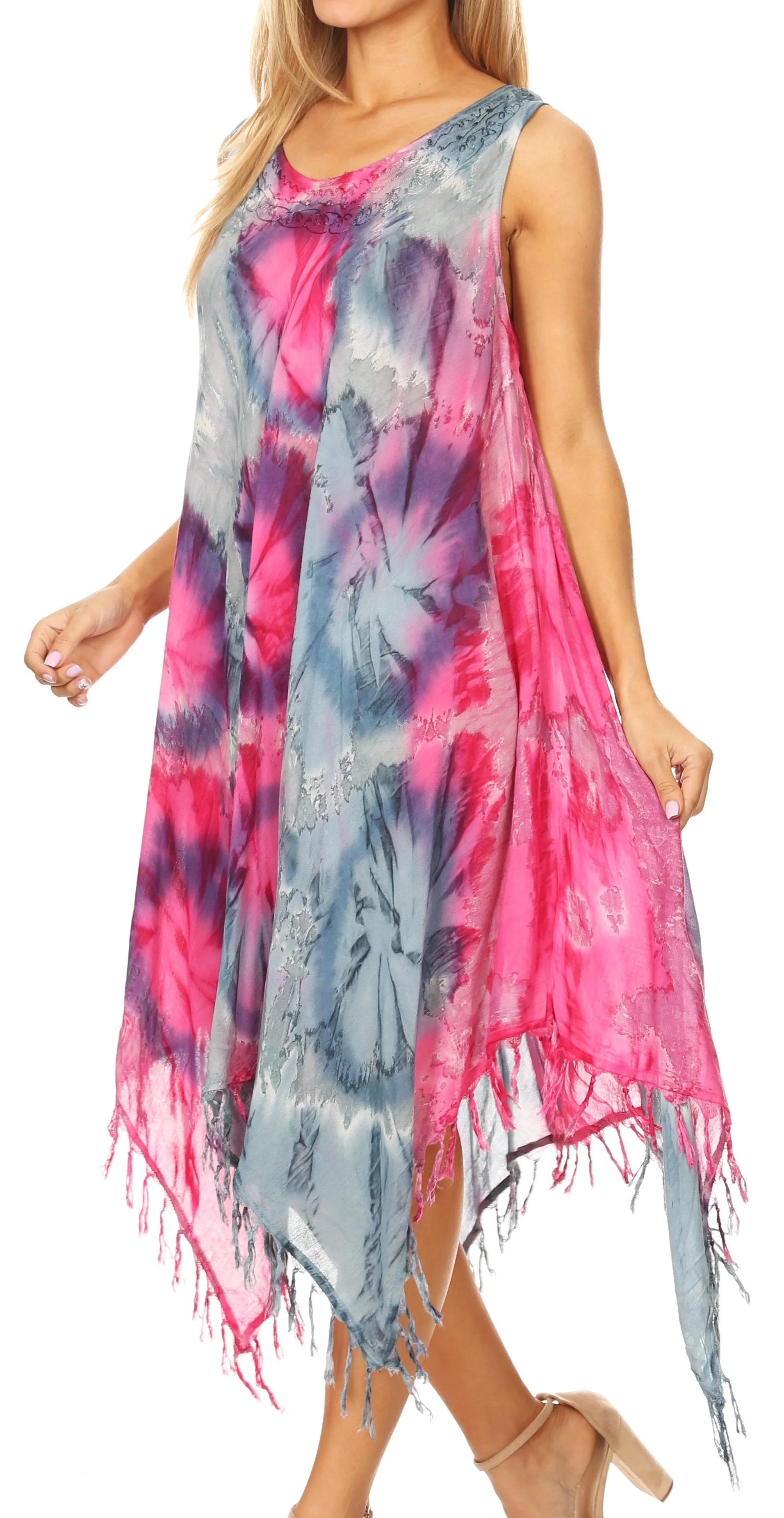 Sakkas Lara Women's Casual Fringe Loose Maxi Dress Caftan Cover-up