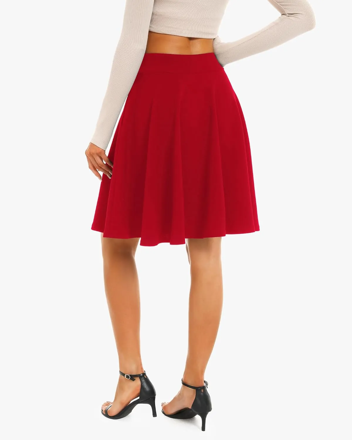 Stelle Women's 20" Knee Length Skirts with Pockets Casual Basic Midi Skirt Stretchy A-Line Skater Flared Pleated