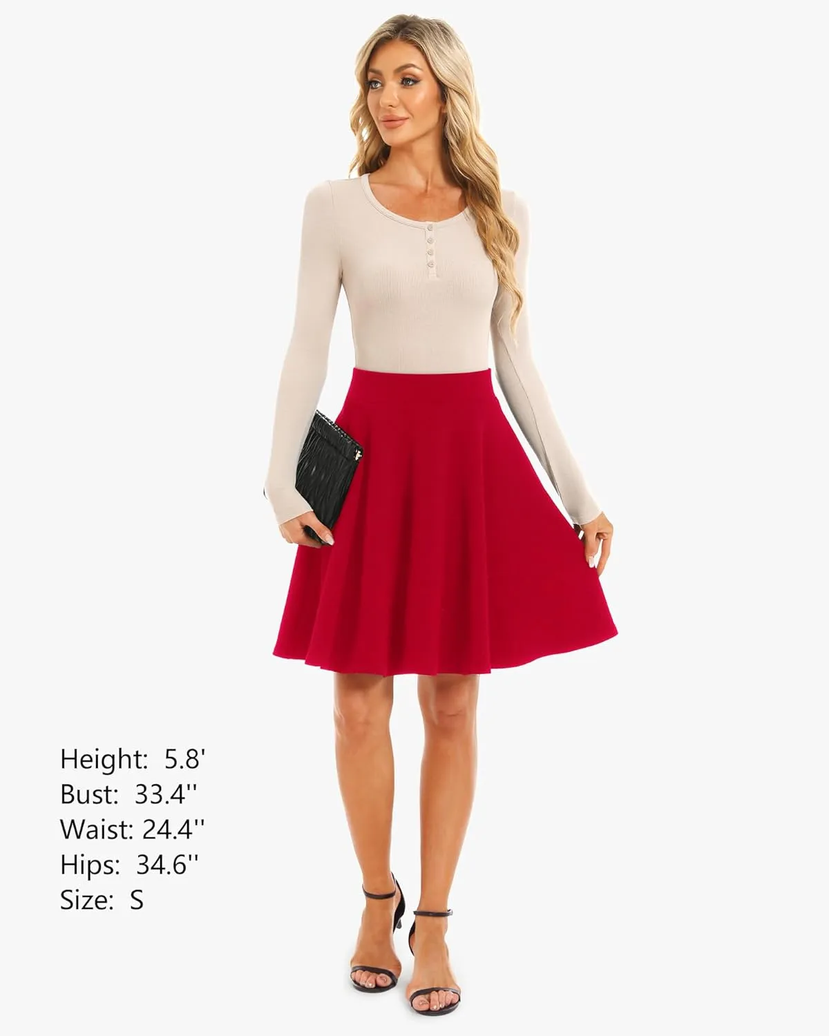 Stelle Women's 20" Knee Length Skirts with Pockets Casual Basic Midi Skirt Stretchy A-Line Skater Flared Pleated