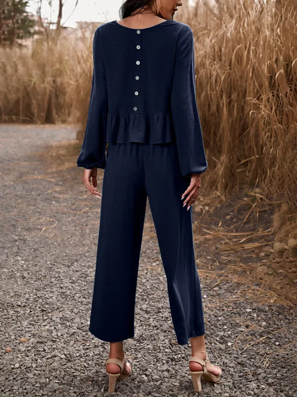 Temperament casual suit solid color long-sleeved top loose trousers