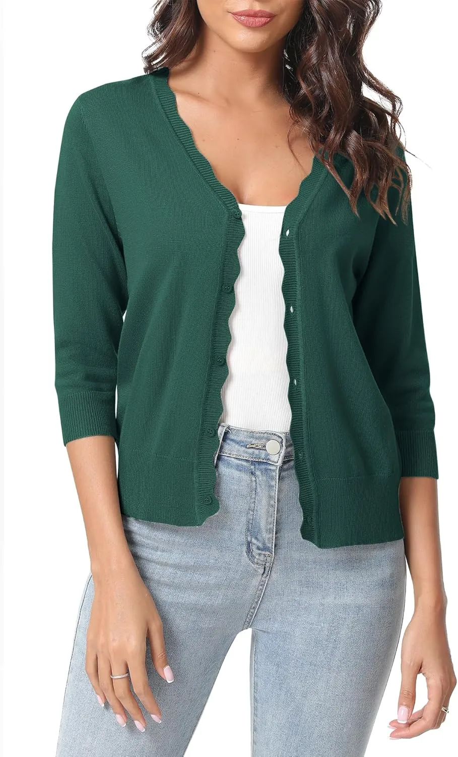 Urban CoCo Woman's 3/4 Sleeve V-Neck Cropped Cardigan Sweater Open Front Lightweight Knit Shrugs for Women