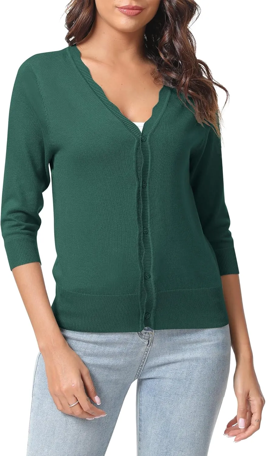 Urban CoCo Woman's 3/4 Sleeve V-Neck Cropped Cardigan Sweater Open Front Lightweight Knit Shrugs for Women