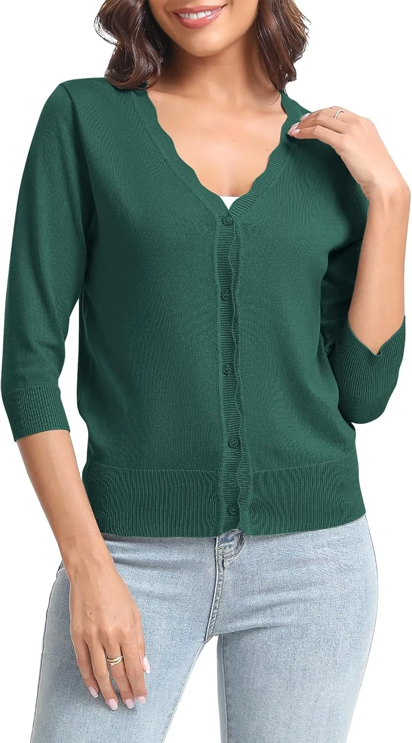 Urban CoCo Woman's 3/4 Sleeve V-Neck Cropped Cardigan Sweater Open Front Lightweight Knit Shrugs for Women
