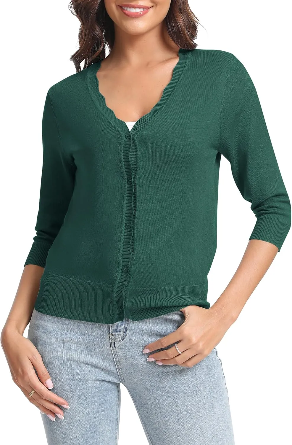 Urban CoCo Woman's 3/4 Sleeve V-Neck Cropped Cardigan Sweater Open Front Lightweight Knit Shrugs for Women