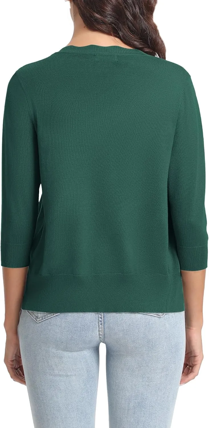 Urban CoCo Woman's 3/4 Sleeve V-Neck Cropped Cardigan Sweater Open Front Lightweight Knit Shrugs for Women
