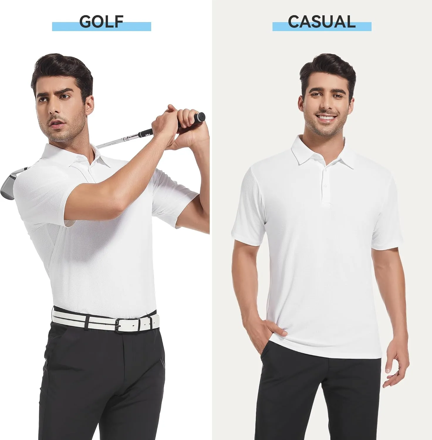 WARHORSEE Mens Golf Shirt Short Sleeve Striped Golf Polo Shirts for Men Moisture Wicking Performance Dry Fit Polo Shirts