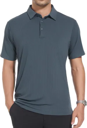 WARHORSEE Mens Golf Shirt Short Sleeve Striped Golf Polo Shirts for Men Moisture Wicking Performance Dry Fit Polo Shirts