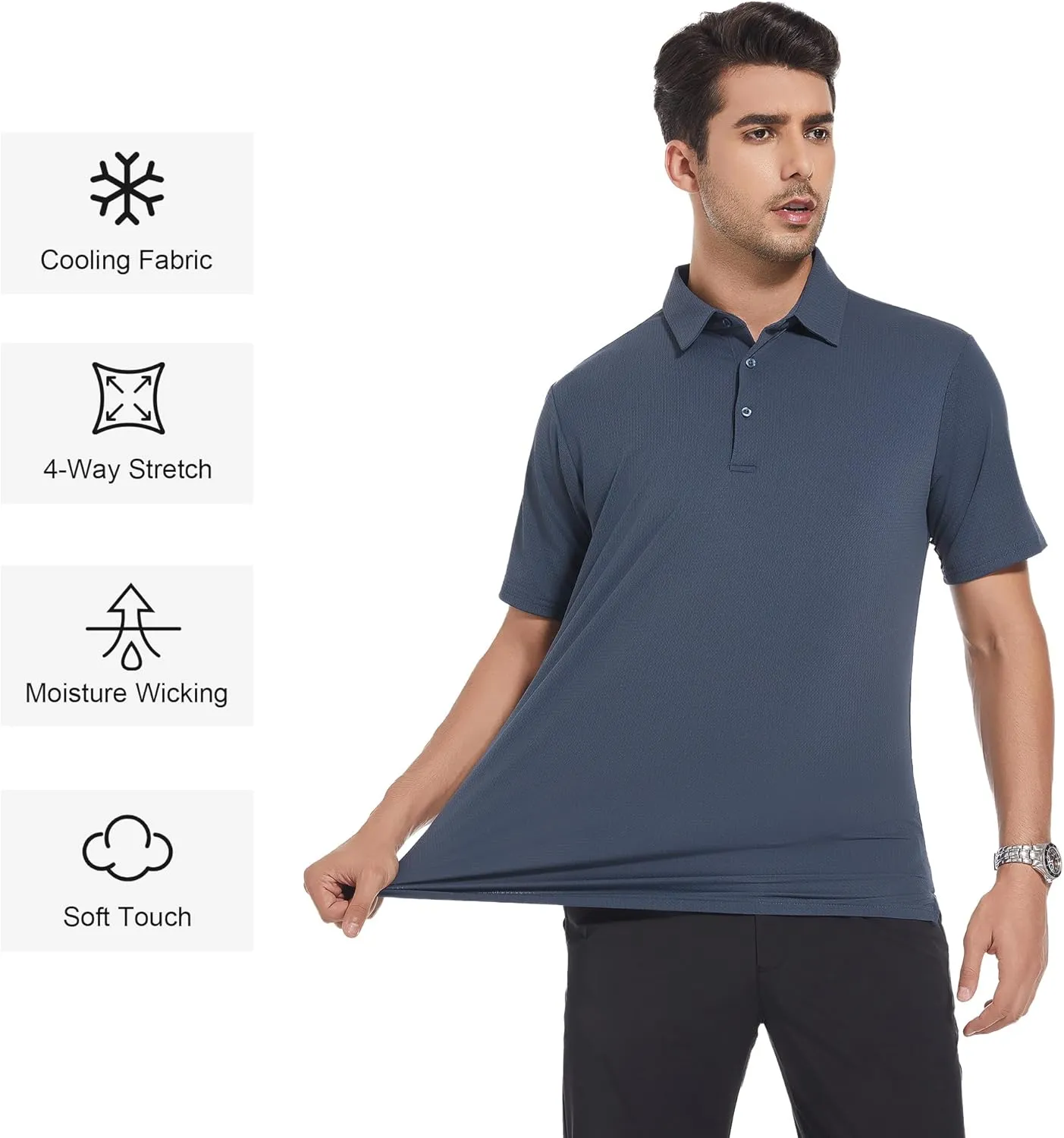 WARHORSEE Mens Golf Shirt Short Sleeve Striped Golf Polo Shirts for Men Moisture Wicking Performance Dry Fit Polo Shirts