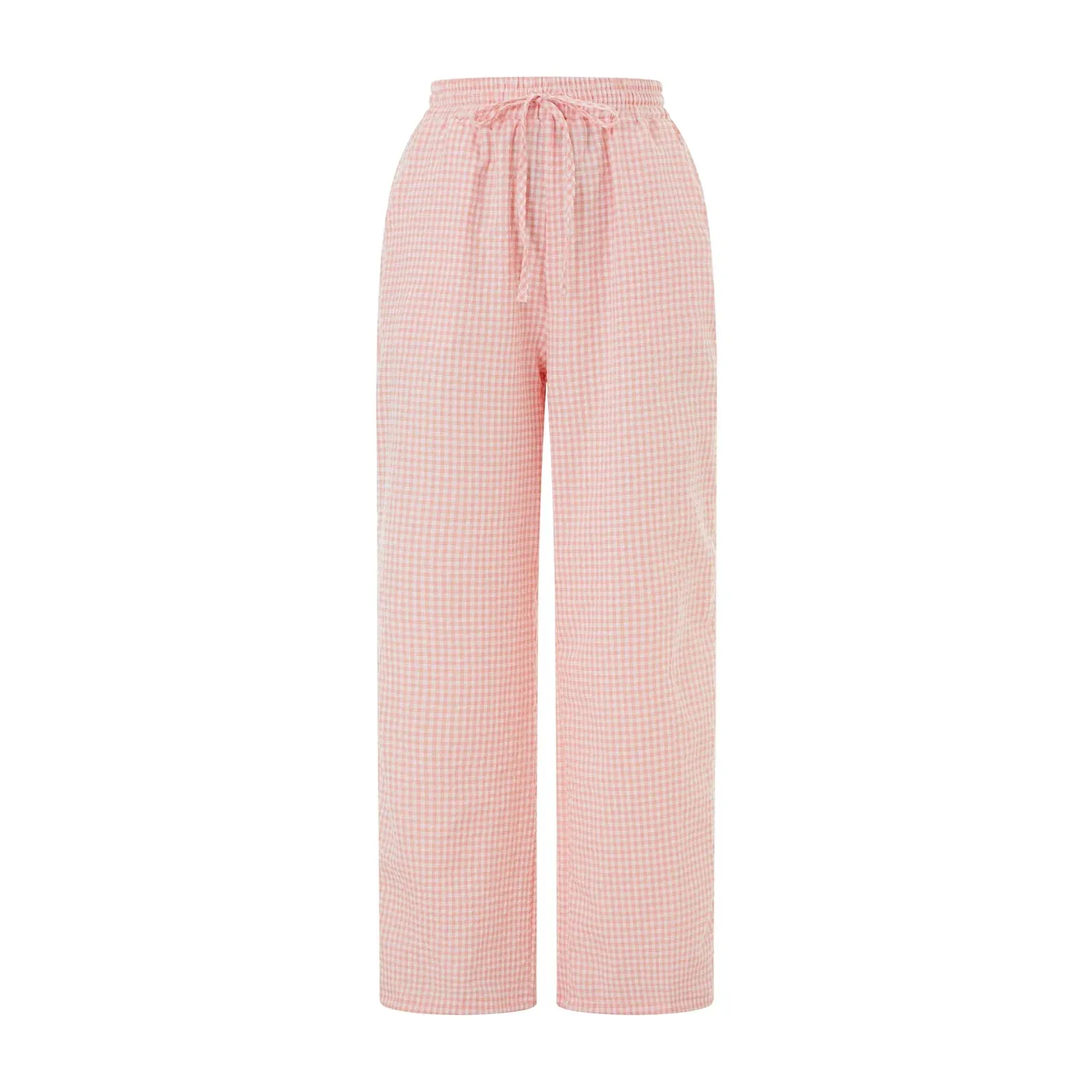 Wide Leg Loose Elastic Waist Plaid Pockets Daily Office Casual Pants