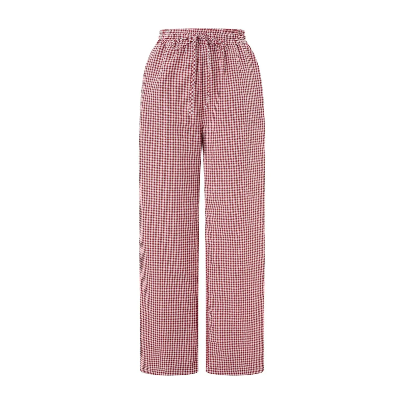 Wide Leg Loose Elastic Waist Plaid Pockets Daily Office Casual Pants