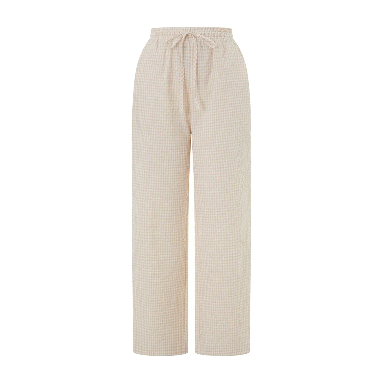 Wide Leg Loose Elastic Waist Plaid Pockets Daily Office Casual Pants