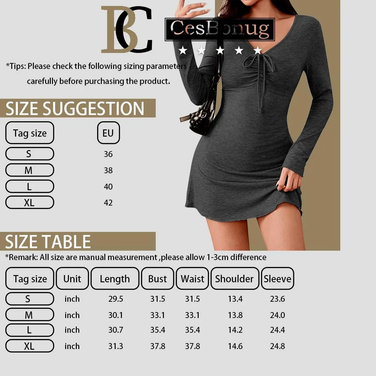 Women's Autumn and Winter New Long Sleeve V-Neck Slim Fit Bodycon Short Dress Slip