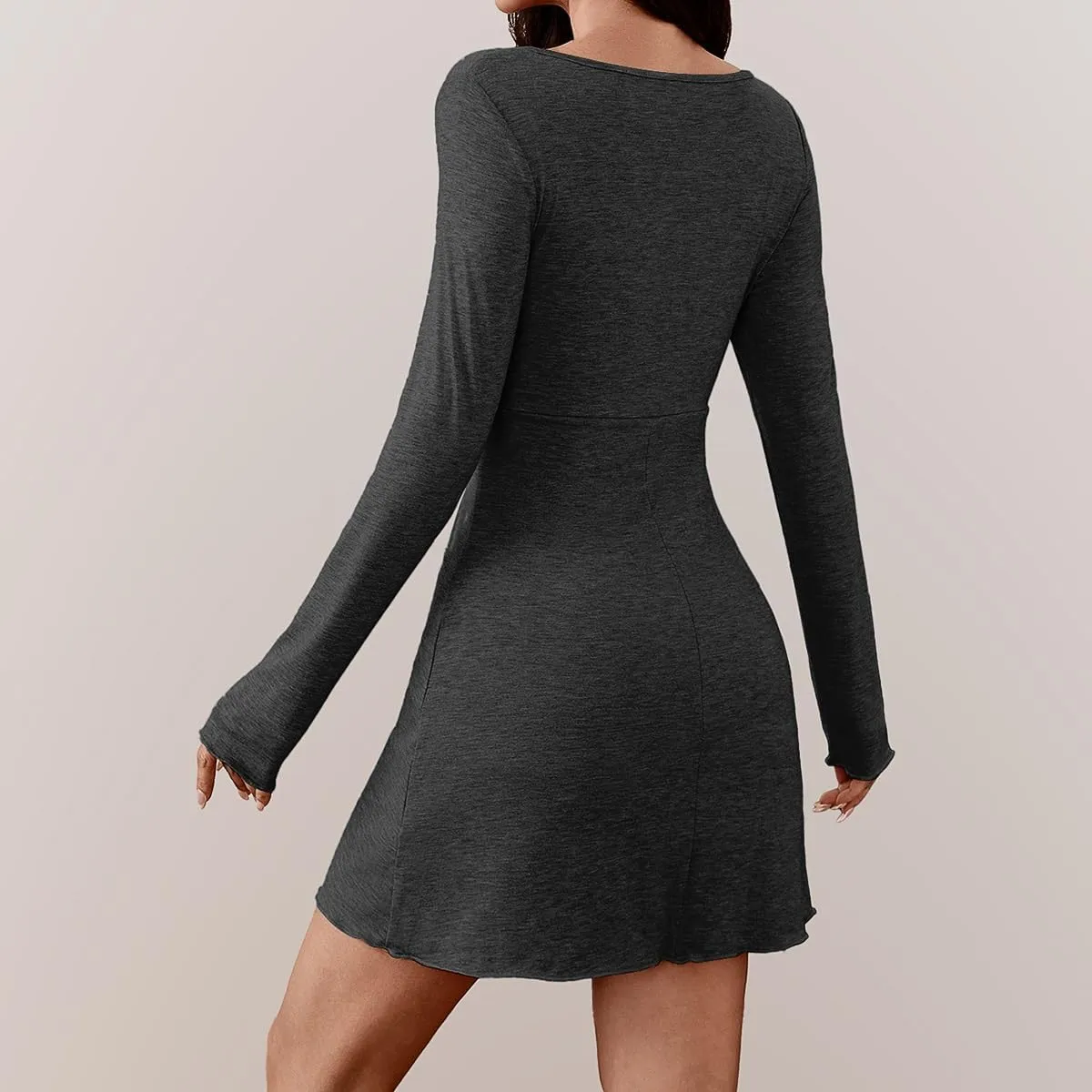 Women's Autumn and Winter New Long Sleeve V-Neck Slim Fit Bodycon Short Dress Slip