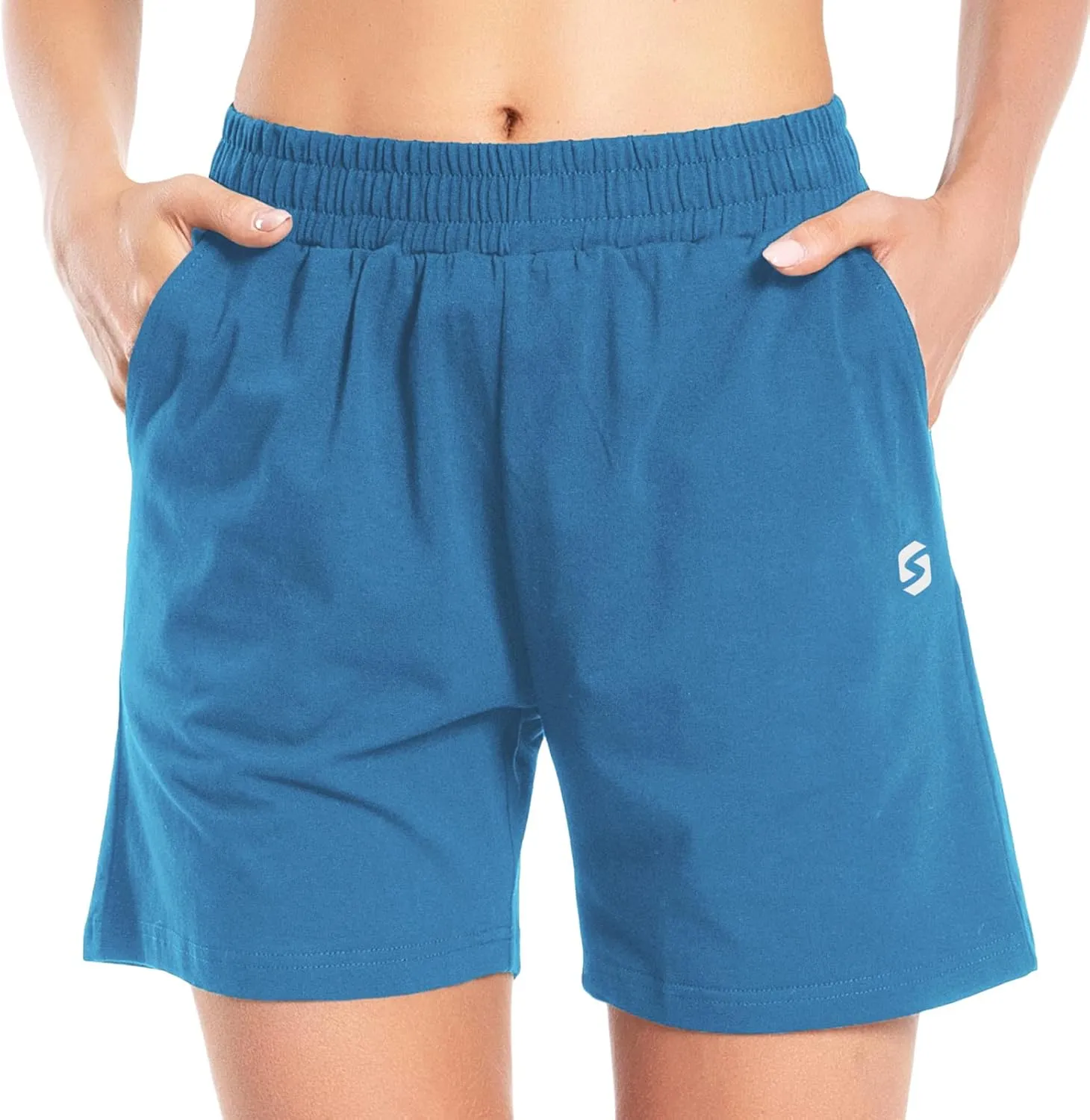 Women's Cotton Shorts 5" Sweat Bermuda Pull on Shorts with Deep Pockets for Lounge Gym Yoga Walking Athletic