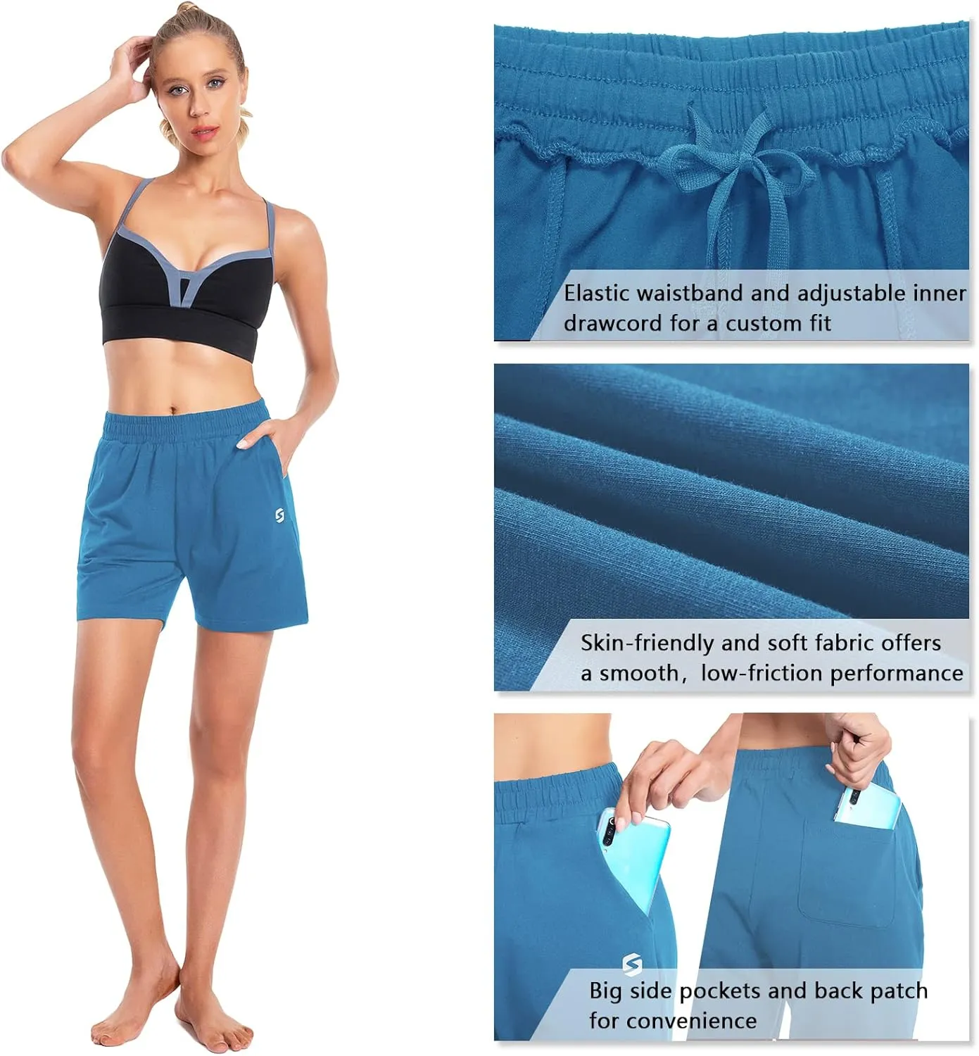 Women's Cotton Shorts 5" Sweat Bermuda Pull on Shorts with Deep Pockets for Lounge Gym Yoga Walking Athletic