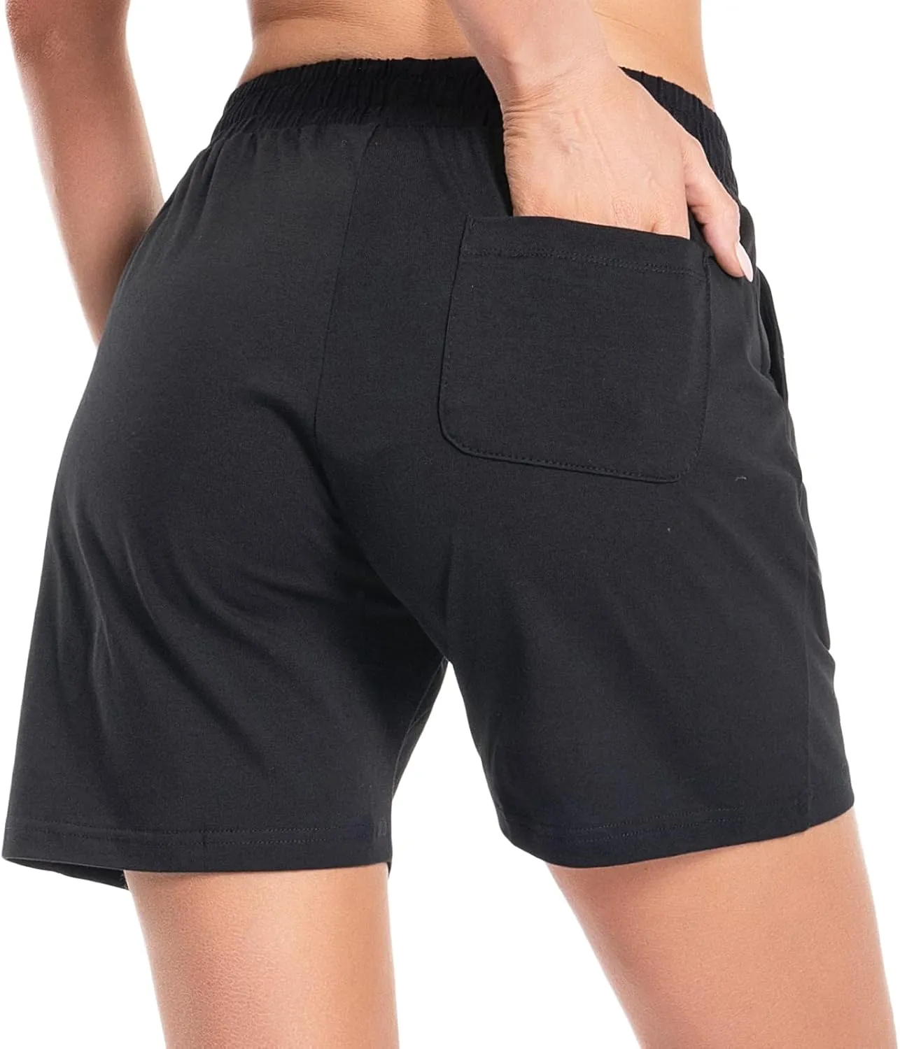 Women's Cotton Shorts 5" Sweat Bermuda Pull on Shorts with Deep Pockets for Lounge Gym Yoga Walking Athletic