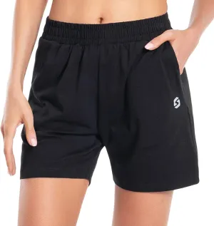 Women's Cotton Shorts 5" Sweat Bermuda Pull on Shorts with Deep Pockets for Lounge Gym Yoga Walking Athletic