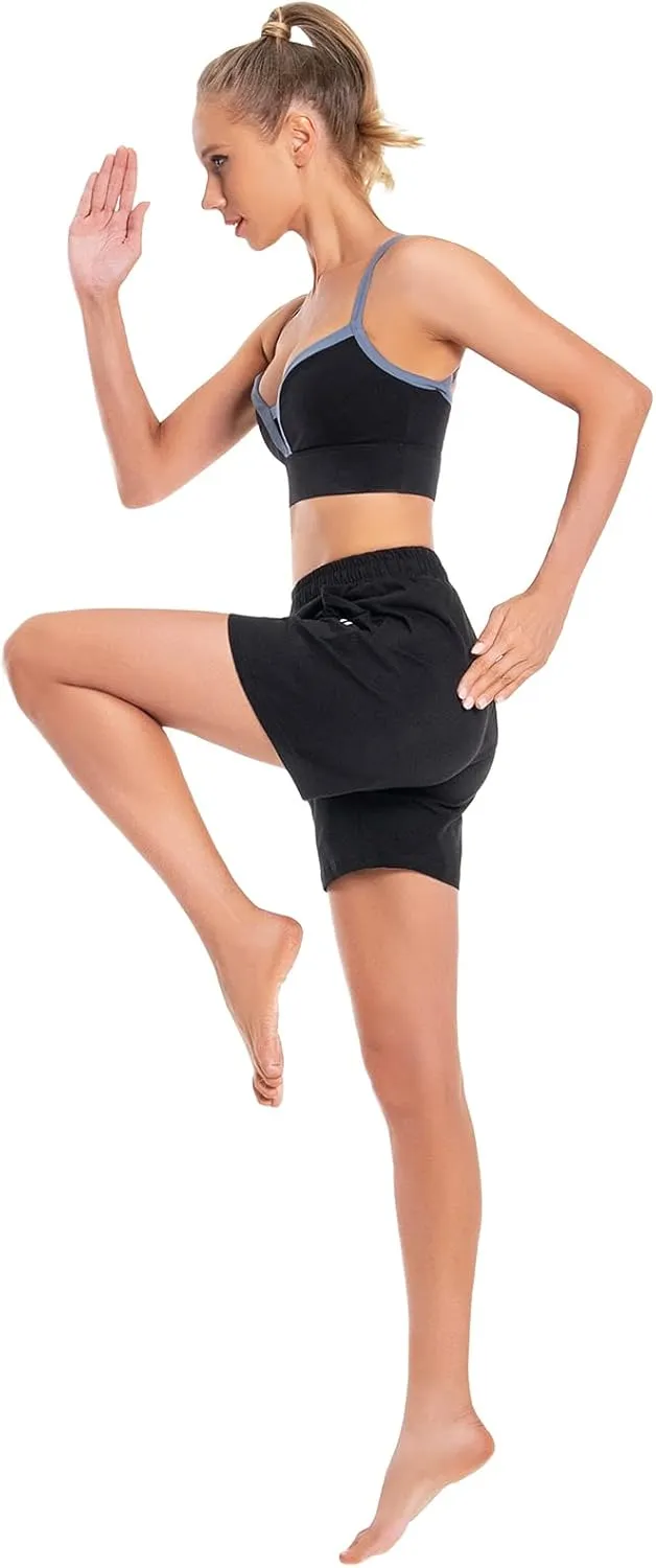 Women's Cotton Shorts 5" Sweat Bermuda Pull on Shorts with Deep Pockets for Lounge Gym Yoga Walking Athletic