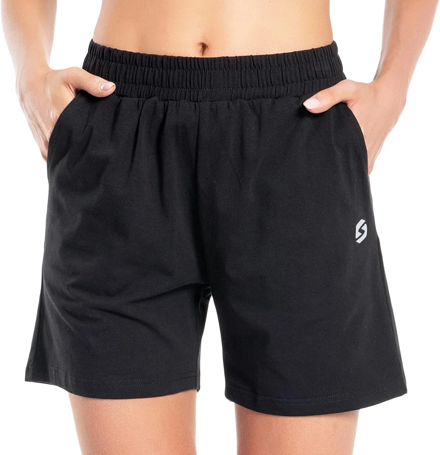 Women's Cotton Shorts 5" Sweat Bermuda Pull on Shorts with Deep Pockets for Lounge Gym Yoga Walking Athletic