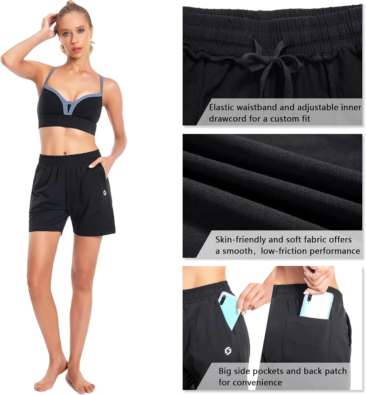 Women's Cotton Shorts 5" Sweat Bermuda Pull on Shorts with Deep Pockets for Lounge Gym Yoga Walking Athletic