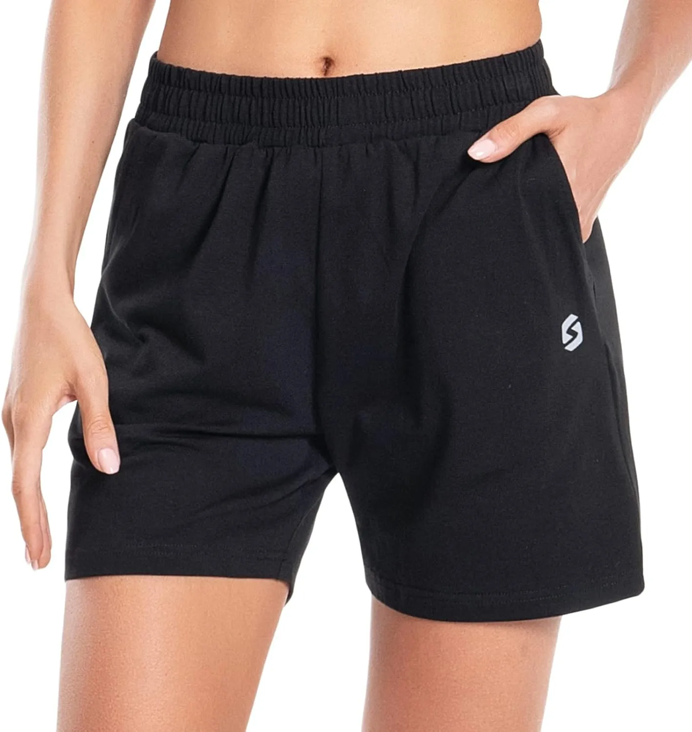 Women's Cotton Shorts 5" Sweat Bermuda Pull on Shorts with Deep Pockets for Lounge Gym Yoga Walking Athletic