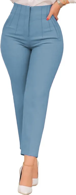 Womens Straight Leg Pants 2025 High Waisted Stretchy Business Casual Work Pants Dress Office Trousers with Pockets