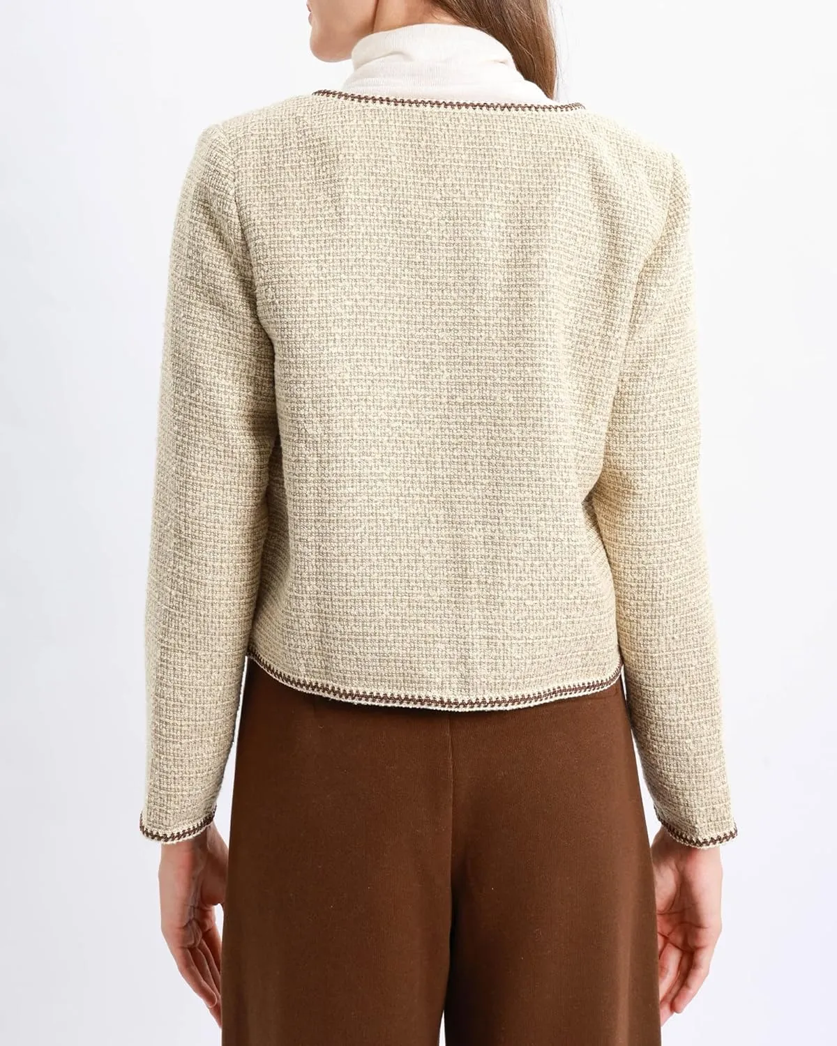 Xintianji Womens Open Front Cropped Blazer Jacket - Uncollared Sparkling Yarn Pockets Long Sleeve Business Casual Blazer