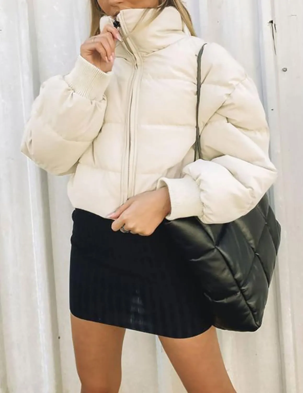 ZESICA Women's Winter Warm Long Sleeve Zip Up Drawstring Baggy Cropped Puffer Down Jacket Coat Outerwear
